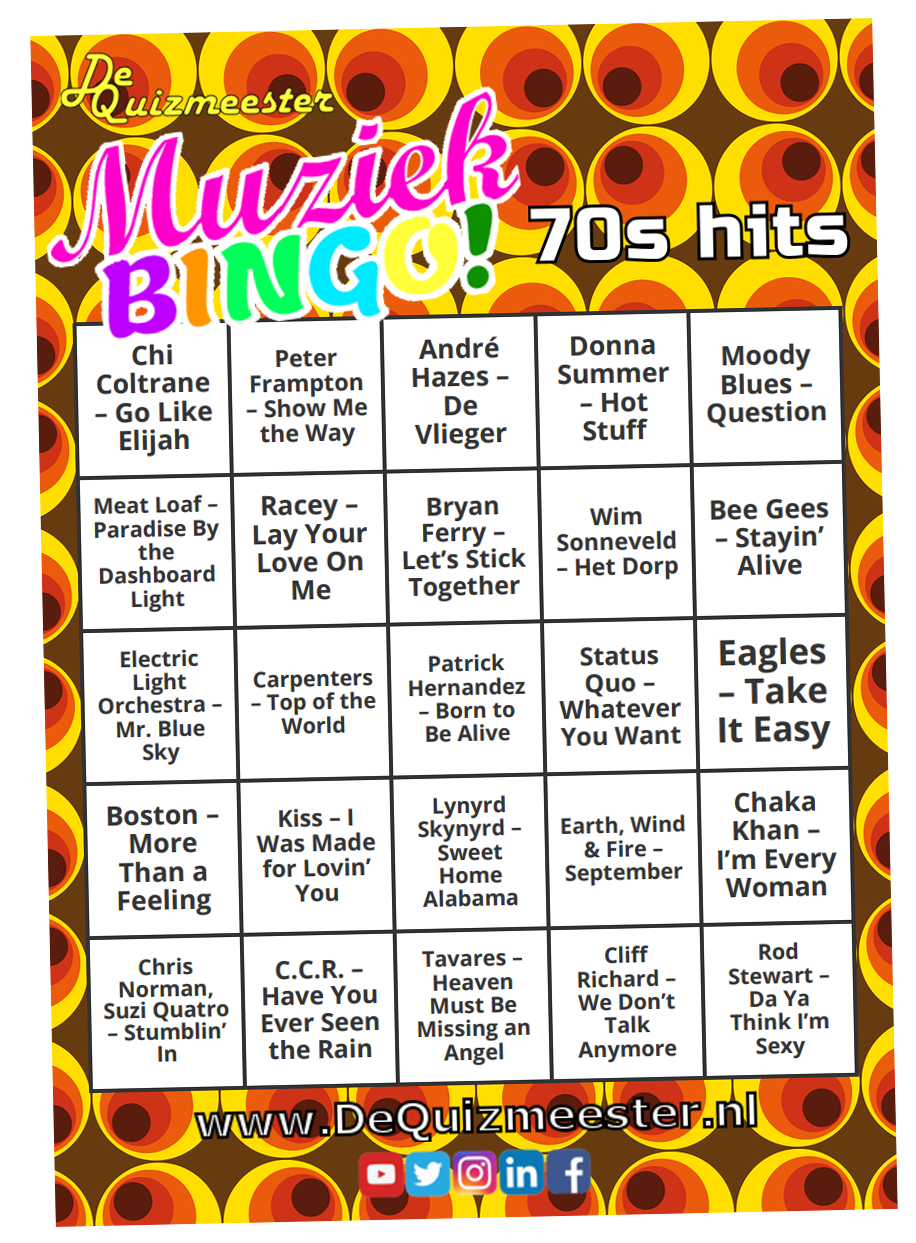Muziekbingo 70s hits jaren 70