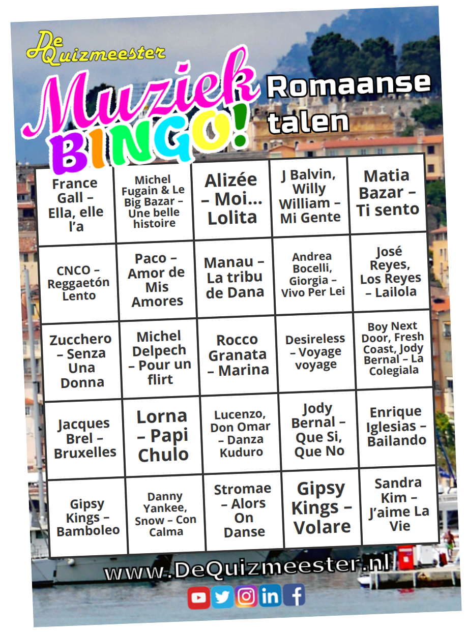 Muziekbingo Romaanse talen Frans Spaans Italiaans