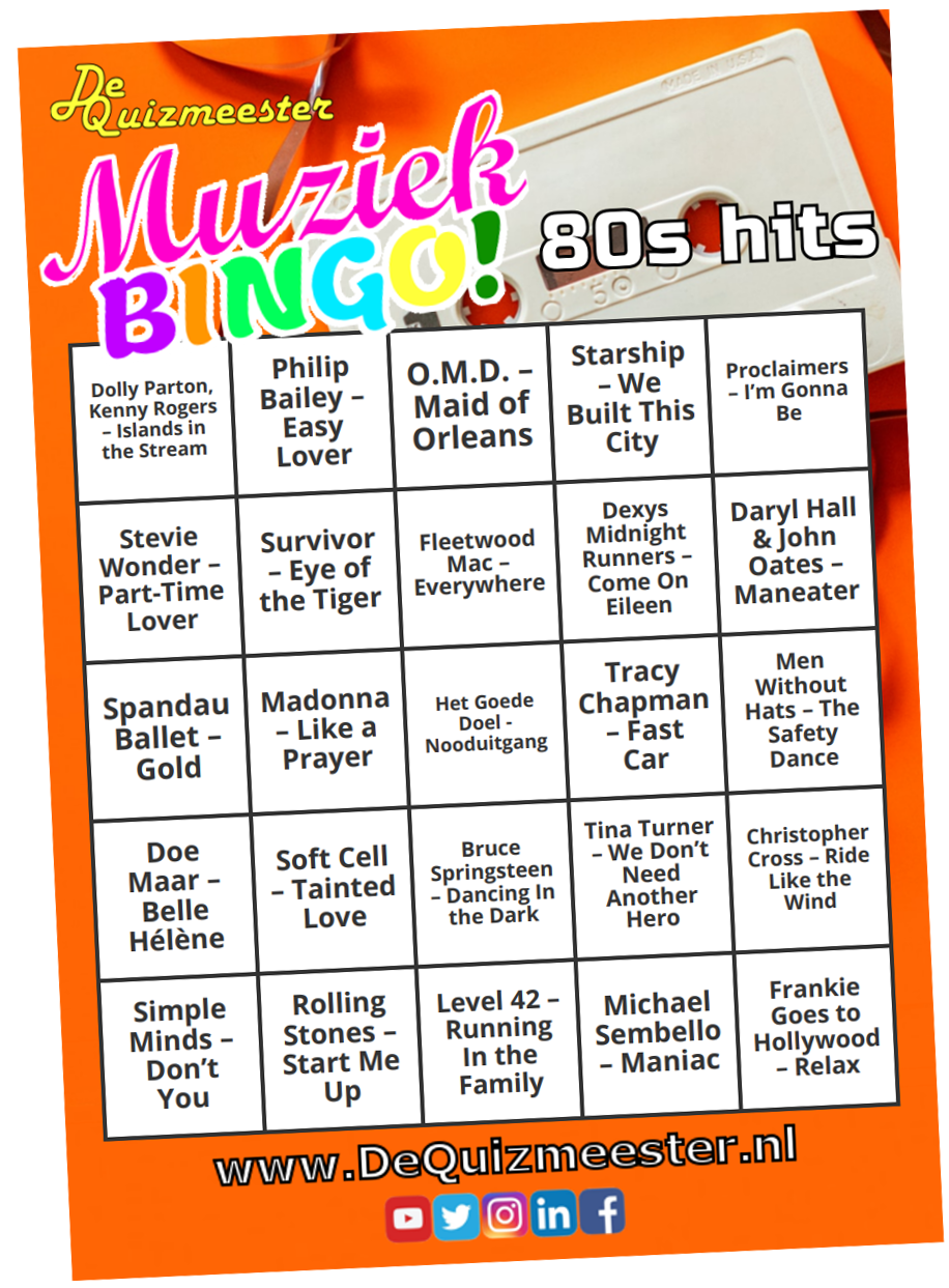 Muziekbingo 80s hits jaren 80