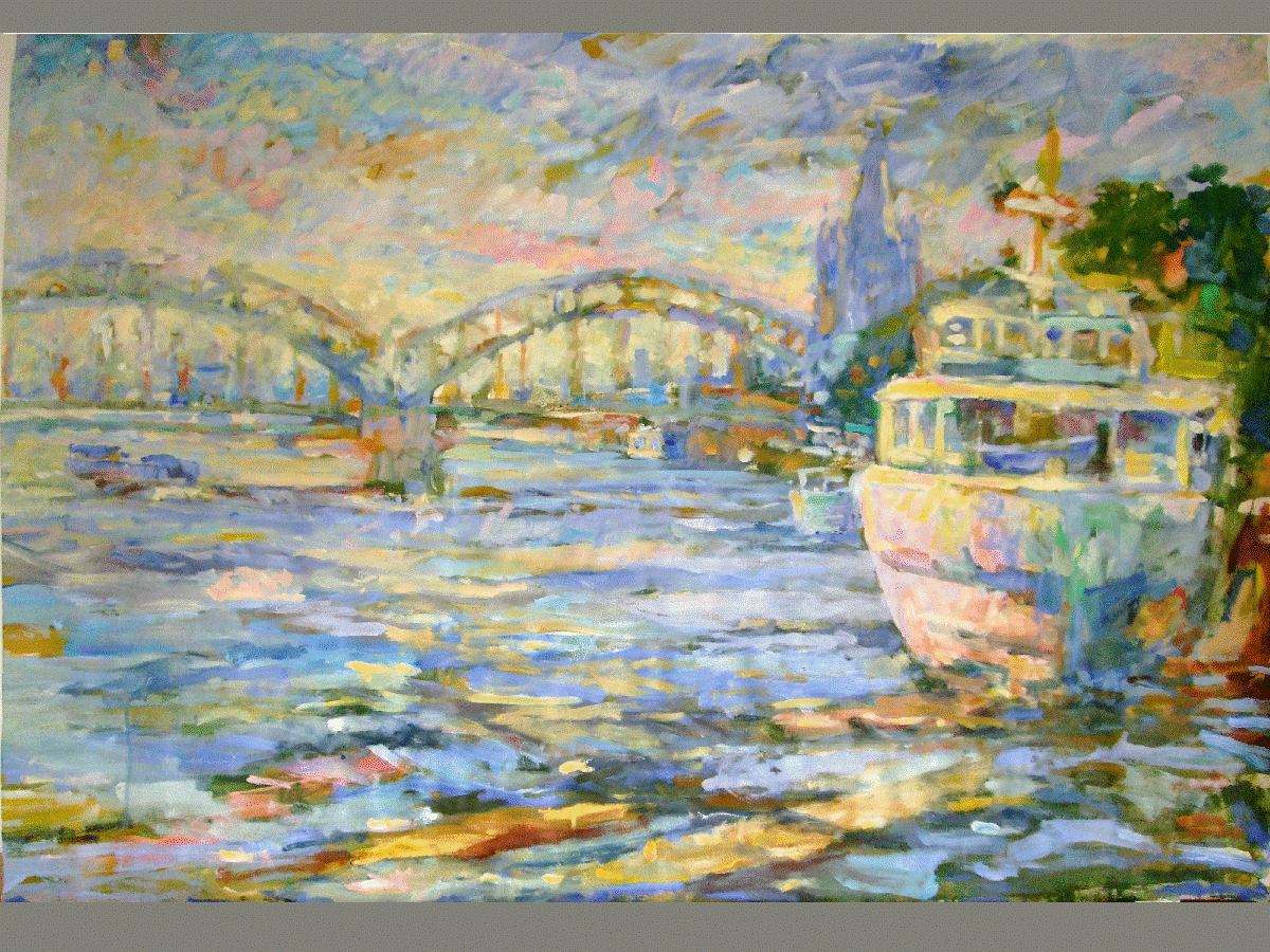 Rheinschiff, 120 x 100 cm, Öl auf Papier, 2013