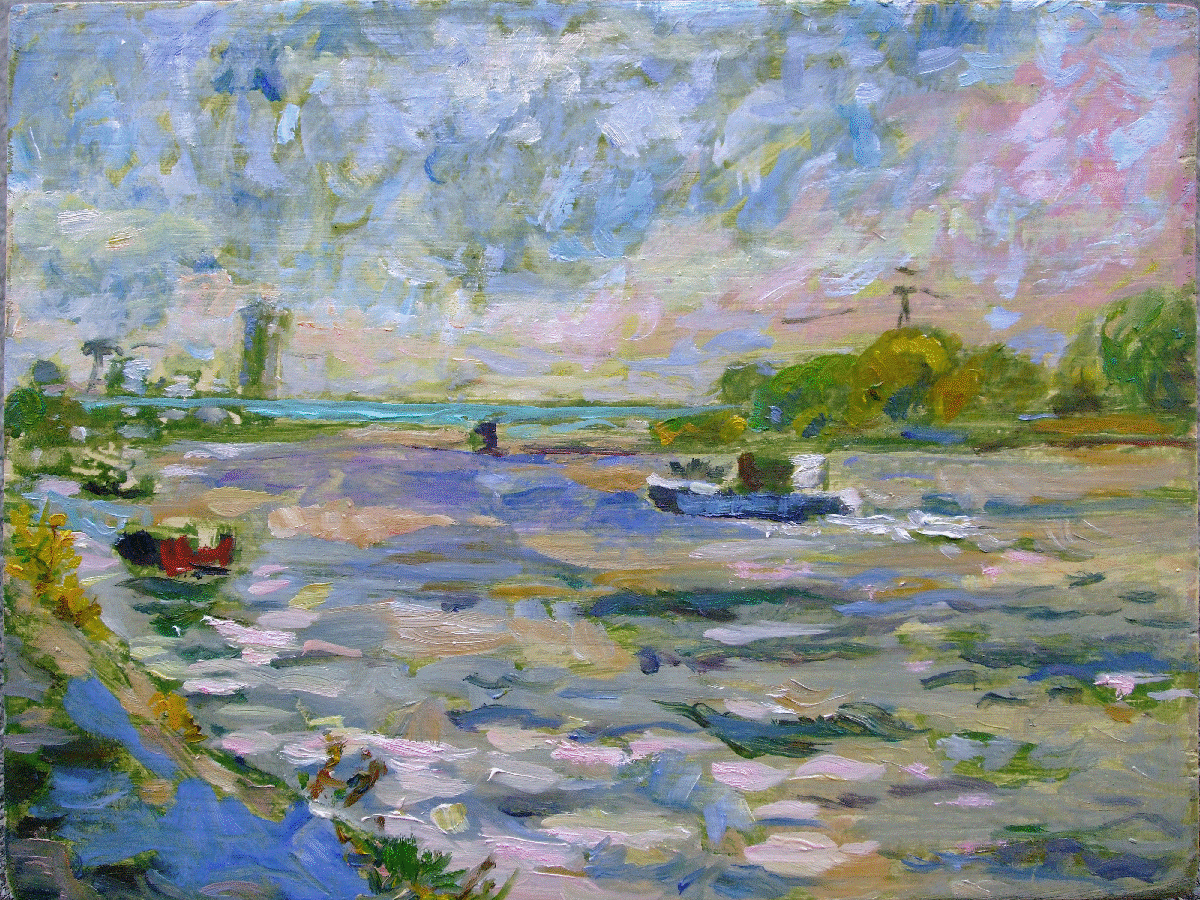 Rheinufer, 20 x 30 cm Öl auf Pappe, 1993