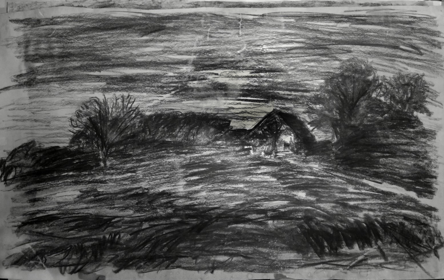 Oberbörsch, 120 x 90 cm, Kohle auf Papier, 2021