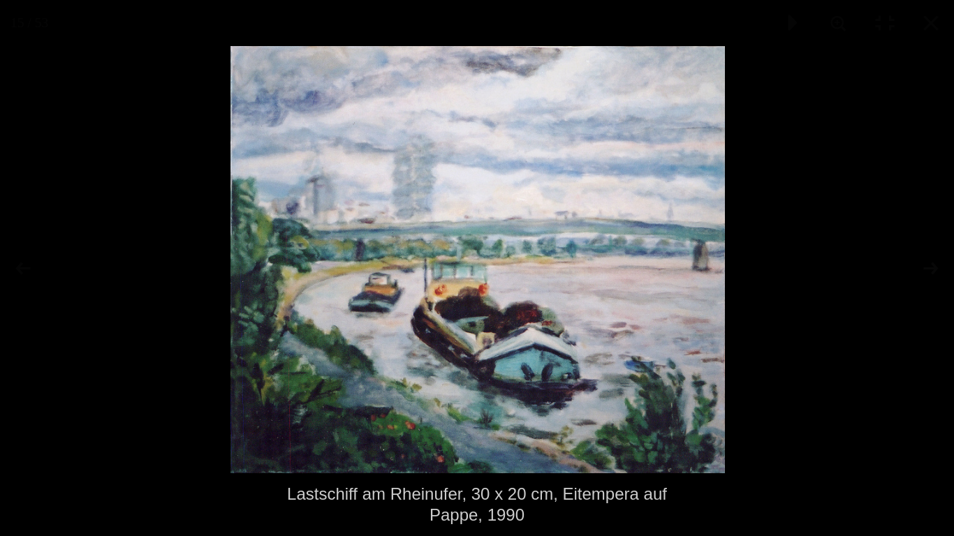 Rheinschiff, Eitempera auf Pappe, 20 x 30 cm, 1990