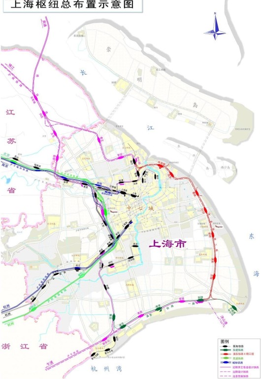 长三角及上海铁路及轨道交通远景规划枢纽总布置示意图