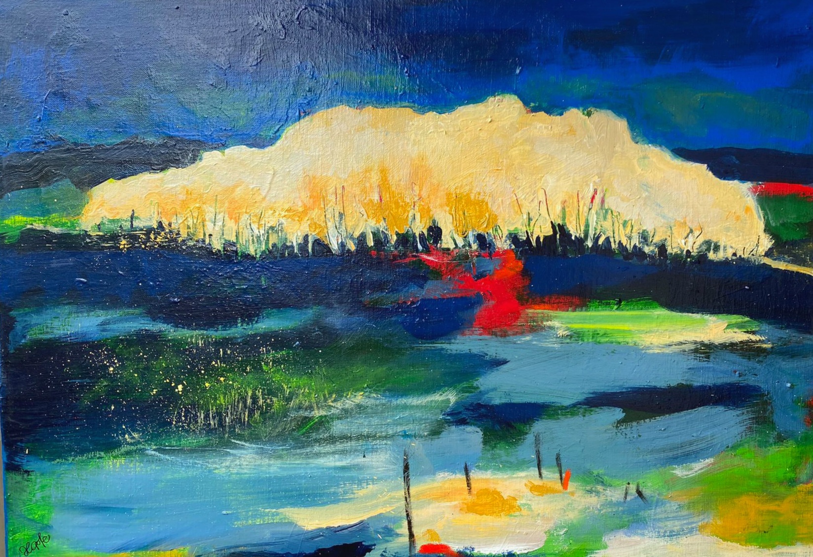 Baumgruppe in Gelb 50x70 cm -  verkauft