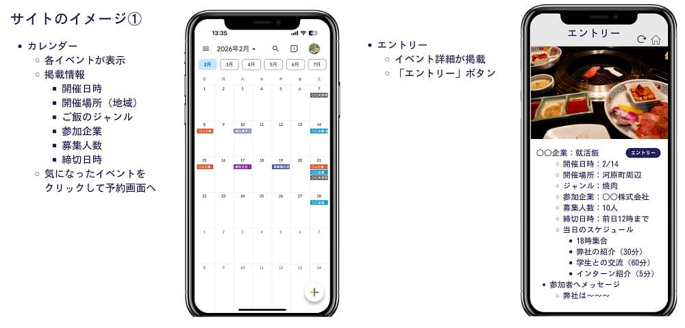 サイトイメージ　新卒採用支援　人事と学生の対面食事会マッチング 人事部とご飯