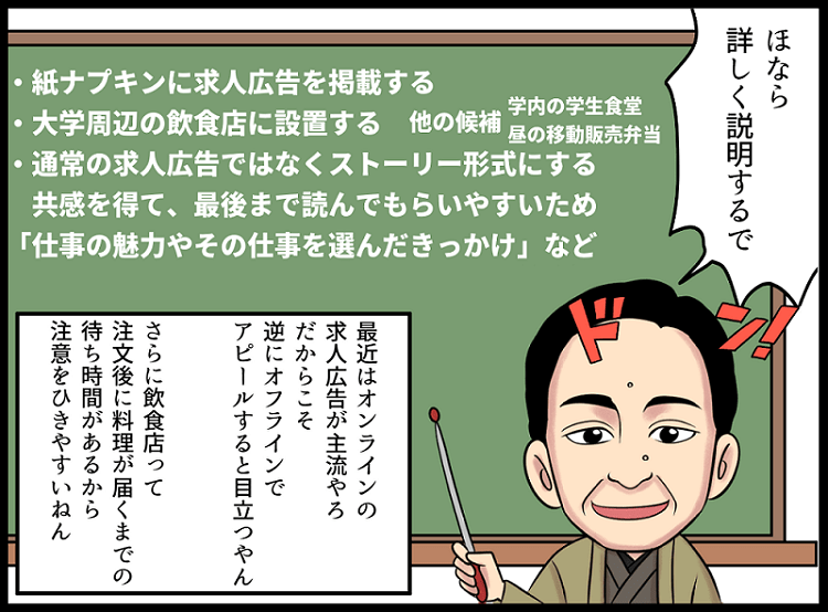 アナログ新卒採用は紙ナプキン求人広告で