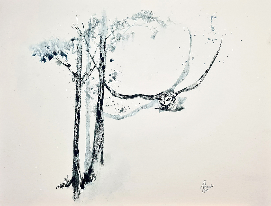 Série présences des bois, Chouette, 60x80cm