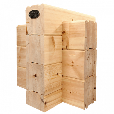 Massivholzhaus: Blockwand mit  Lamellenbalken ab 202x220 mm² aus Polarholz - Blockhaus bauen - Holzhaus in Blockbauweise 