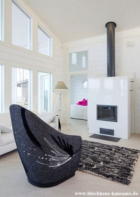 Wohnen im Holzhaus - Kamin im Designhaus - Architektenhaus - Blockhaus kaufen und Bauen 