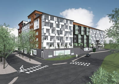 Hozhochhaus - Hybridhaus, Mehrfamilienhaus, Brandschutz, Fertighaus, Holzhochhäuser, Holz-Hochhaus, Hybrid-Holzhochhaus, Wohngebäude, Fertighäuser