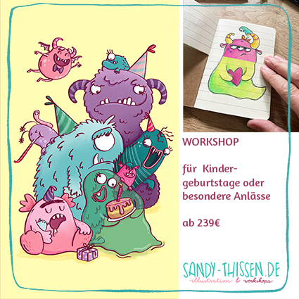 Workshop Kurs Monster zeichnen lernen. Kindergeburtstage im Ruhrgebiet, Oberhausen, Nordrhein-Westfalen