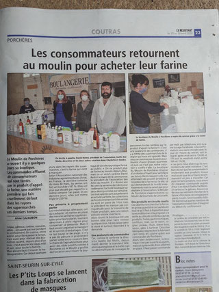 Article de presse du Résistant Farine Moulin de Porchères Gironde 