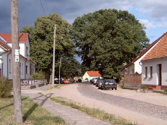 Grimnitzer Straße - auch hier verläuft eine Radroute ("Tour Brandenburg") - hinten links ist das Bauernhaus im nächsten Bild und die "Kommunität Grimnitz"