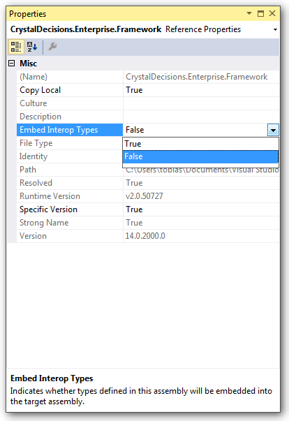 Visual Studio Reference Properties