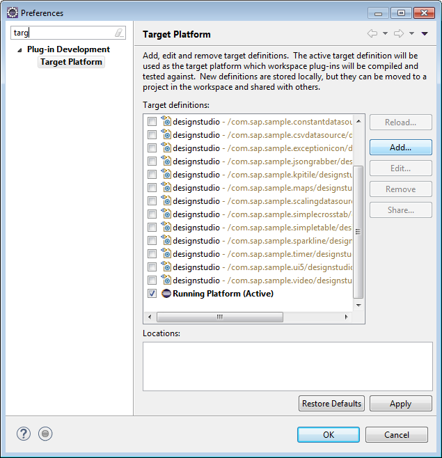 Eclipse Preferences Target Platform