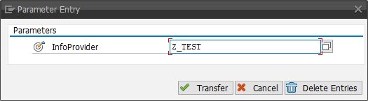 Enter Parameter Entry for database information