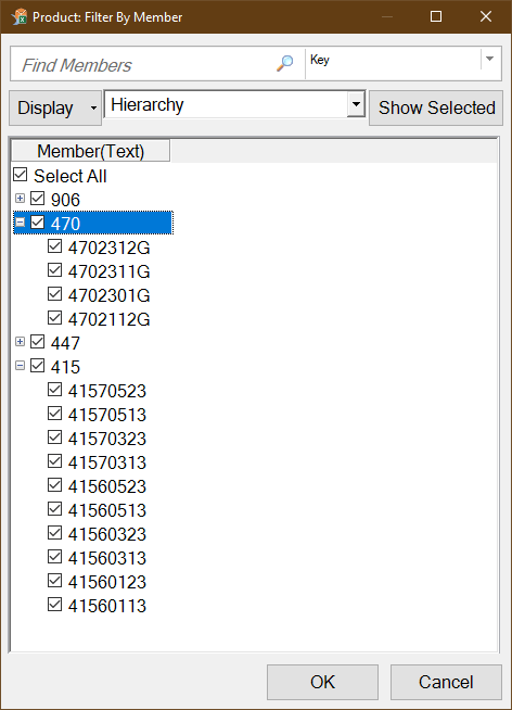 Filter Hierarchy Nodes by select manually