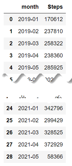 Overview monthly steps