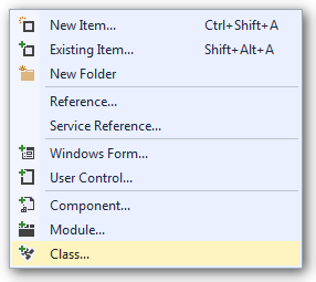 Visual Studio Add new class