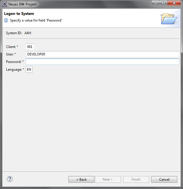 New BW-Project Logon to System