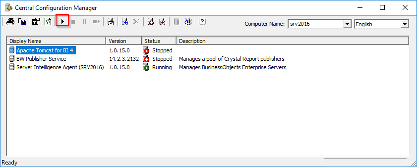 Central Configuration Manager start Tomcat server