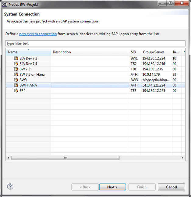 New BW-Project: System Connection