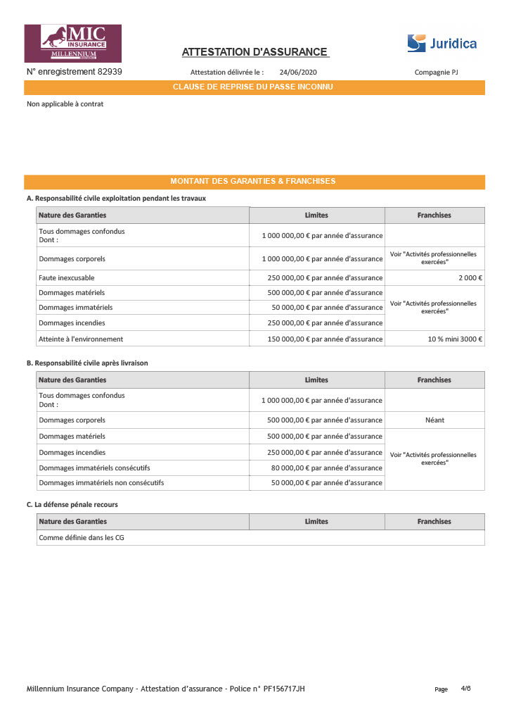 Beton imprime - ATTESTATION D'ASSURANCE