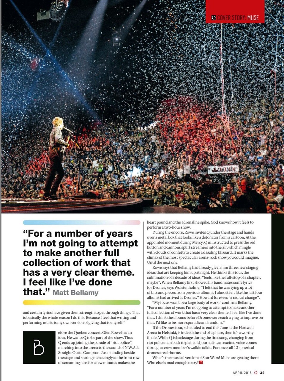 Q magazine, апрель 2016. The Greatest show on Earth - Muse, страница 39