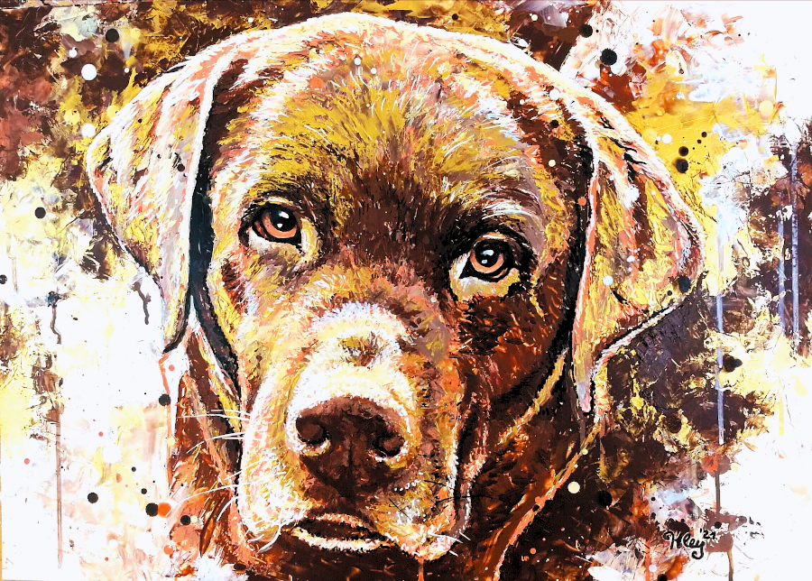 Hund mit Acrylfarben gemalt verewigt auf Spezialpapier