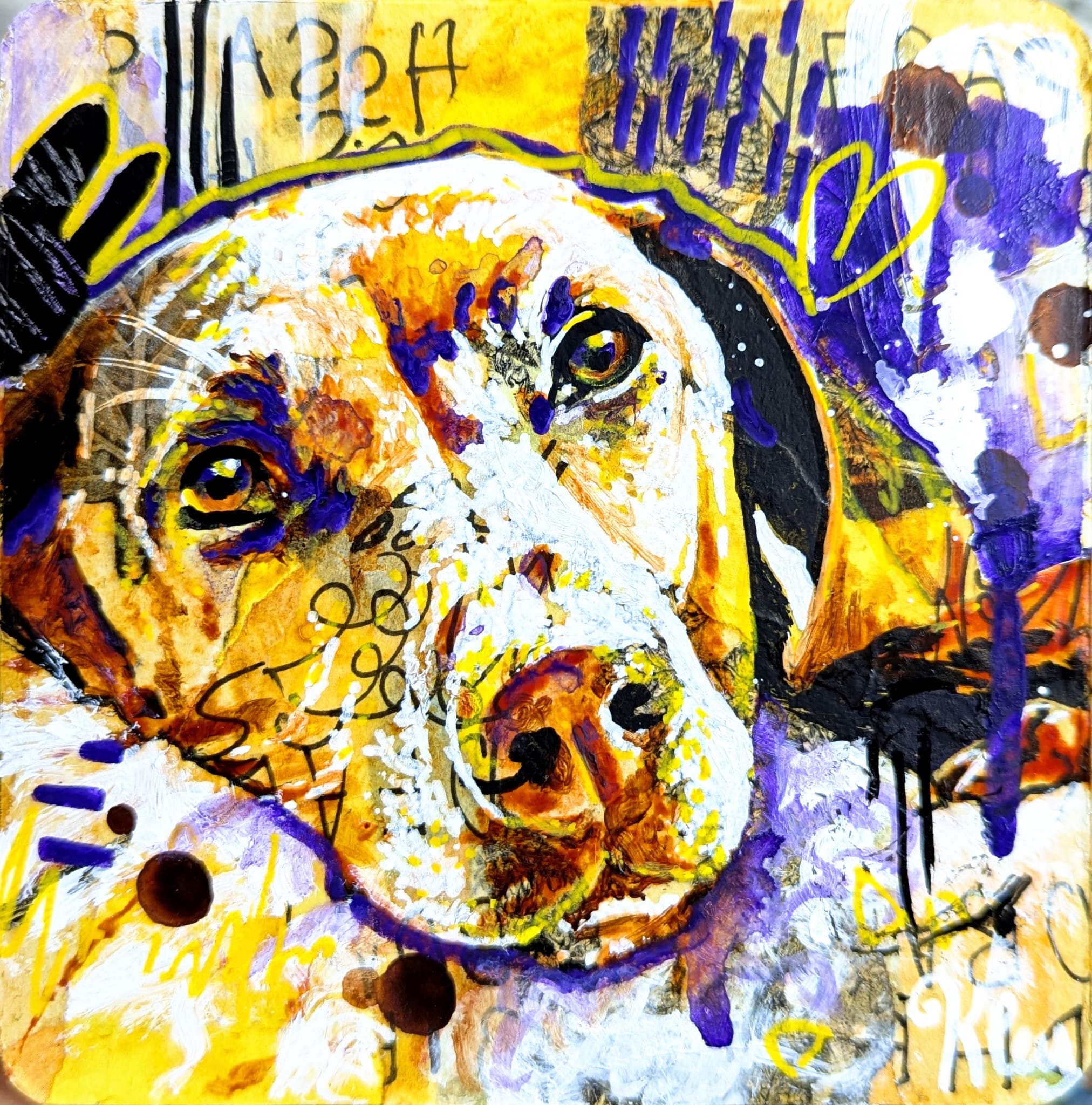 ein Viszla gemalt im Mixed-Media-Stil