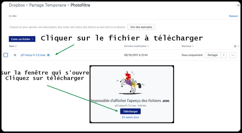 Autre exemple : Téléchargement d'un lociciel via Dropbox.