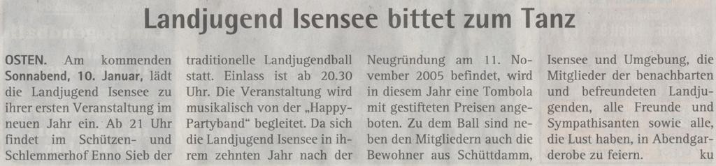 Vorbericht Landjugendball 2015 (Quelle: Hadler Kurier 07.01.2015)