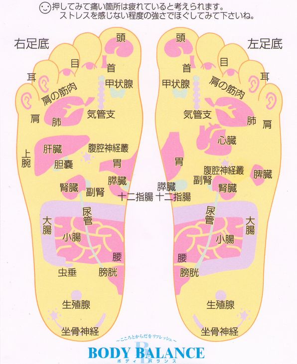 京都府宇治市六地蔵整体ボディバランス「足裏マッサージで用いる足裏反射区」