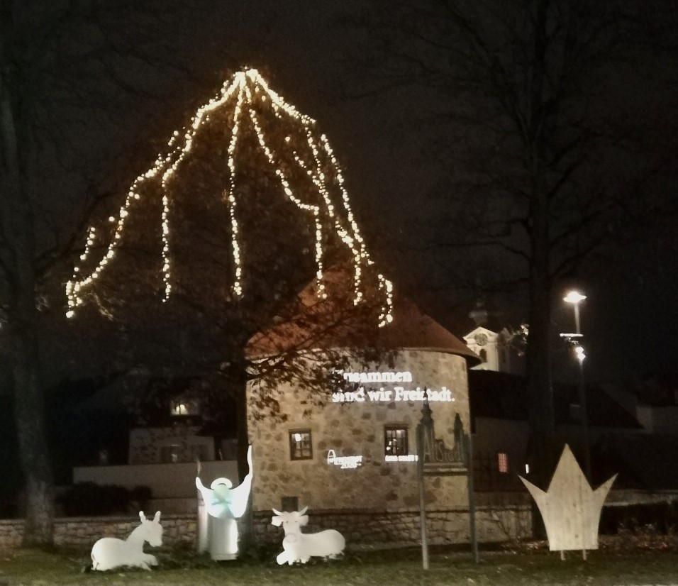 Freistadt - Moderne Metallkrippe bei Nacht - Foto (c) Manuela Eibensteiner