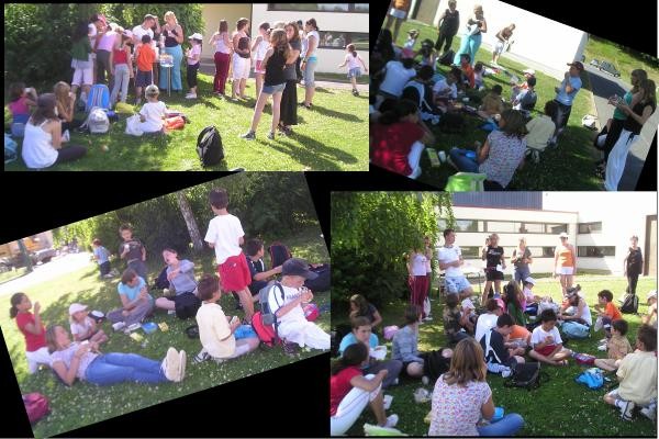 Petit goûter tous ensemble dans l'herbe, pour ce dernier jour de stage.