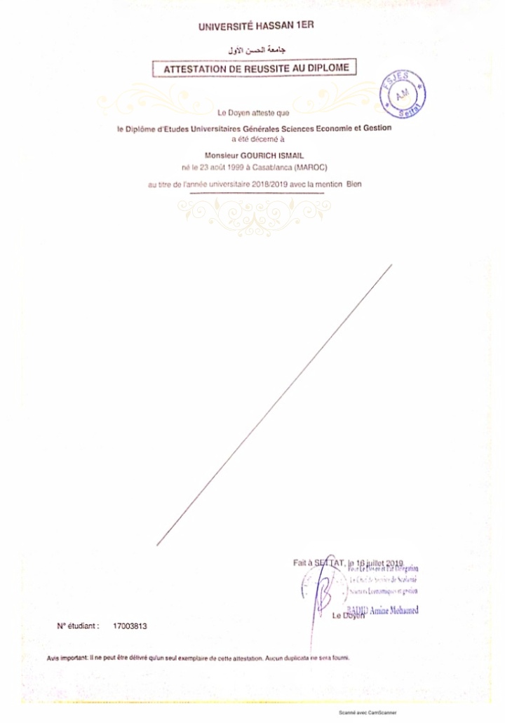DEUG en Sciences économiques et gestion 2019 Mention Bien