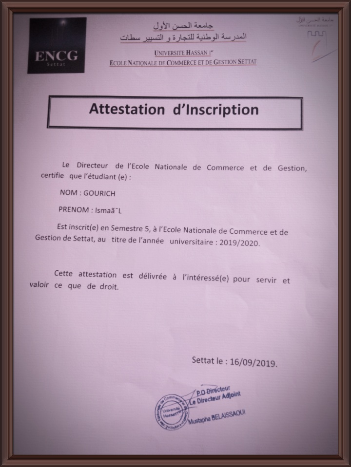Première Inscription à ENCG SETTAT Passerelle S5 2019