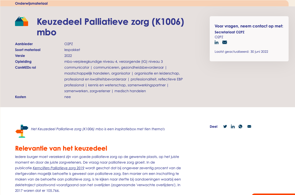Oktober 2022 - Het samenstellen van het Keuzedeel palliatieve zorg voor MBO was een omvangrijk en precieze klus. Maar de klus is geklaard!