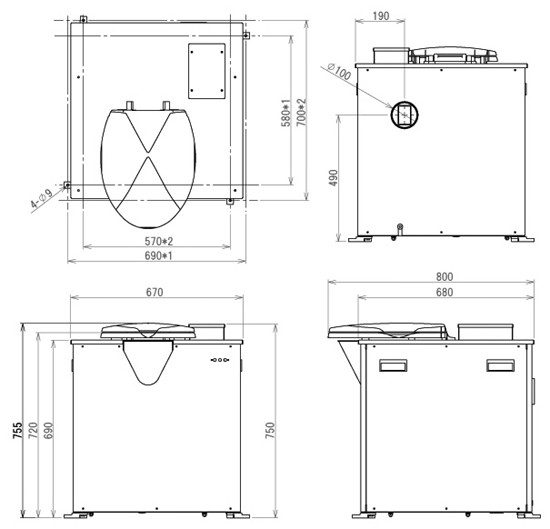 バイオトイレ ＢＴ－Ｌ型外形図