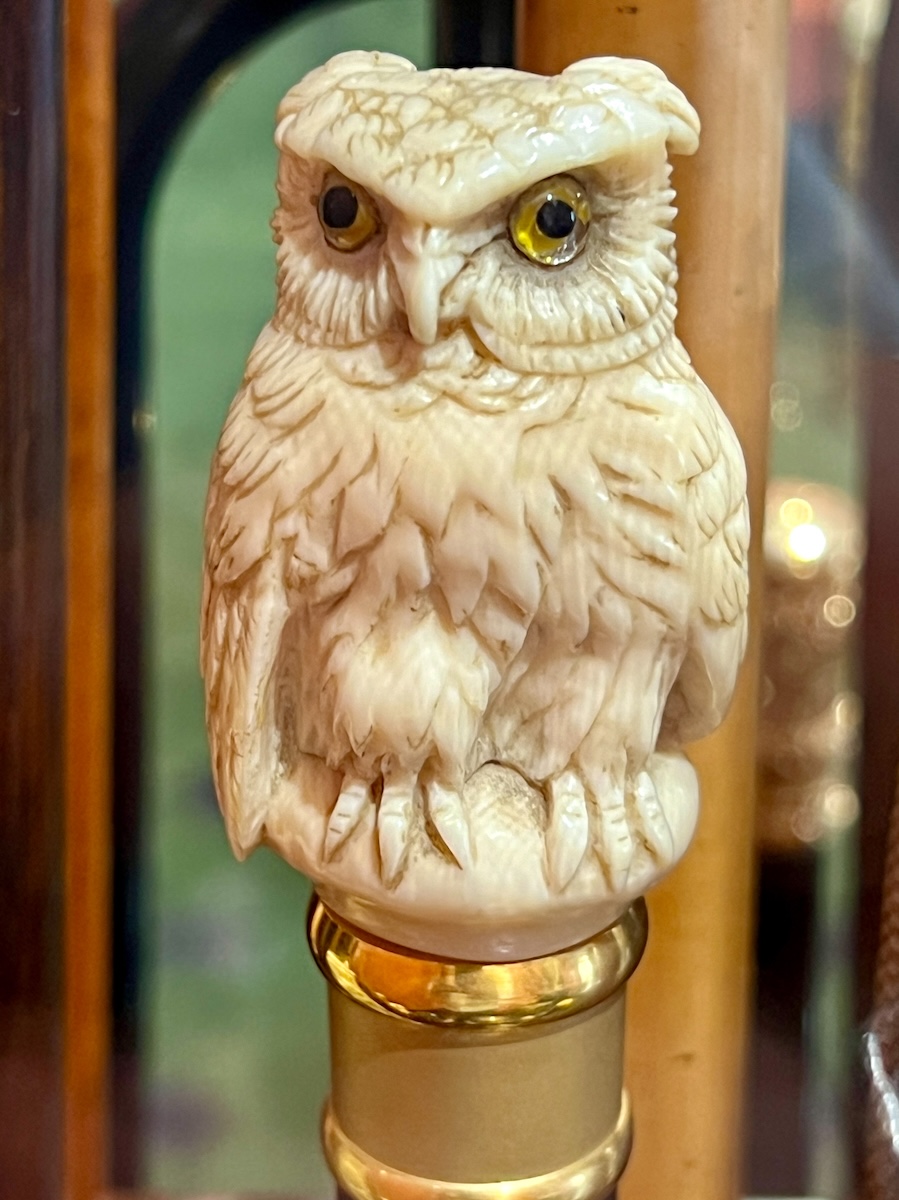 Owl-topped walking stick, David Roche Gallery
