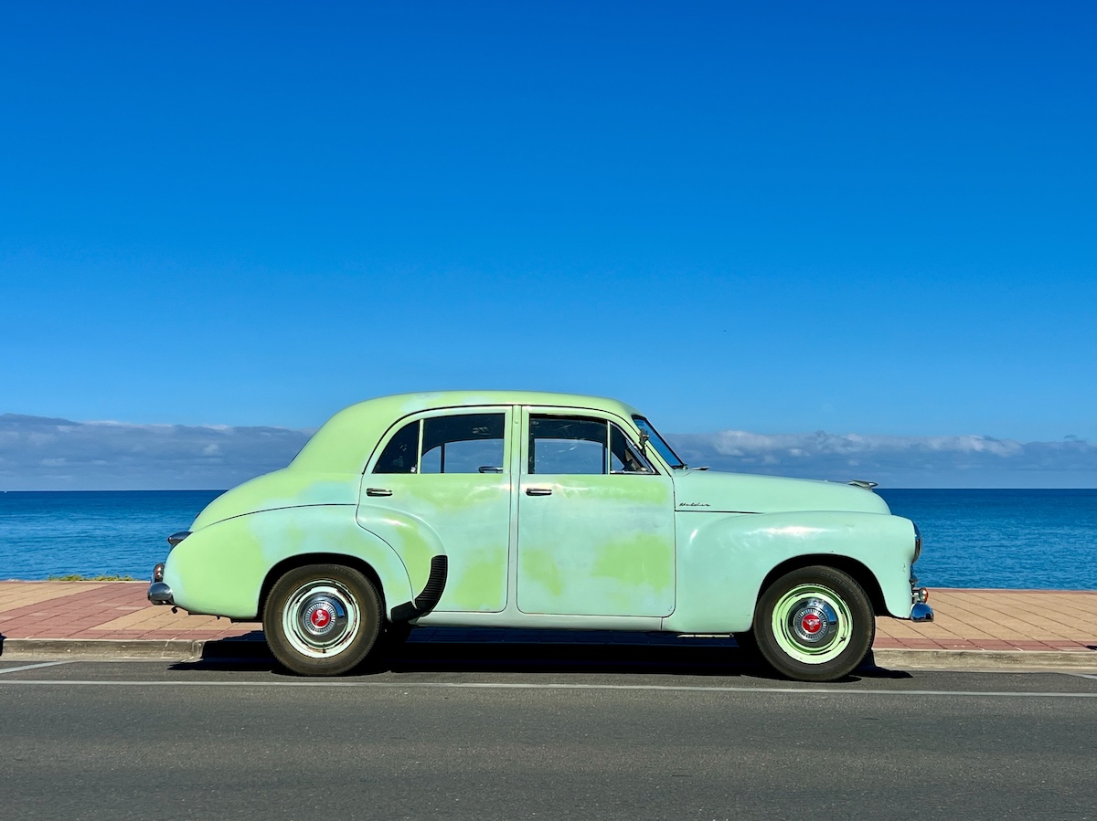 1953 Holden FJ sedan at the beach