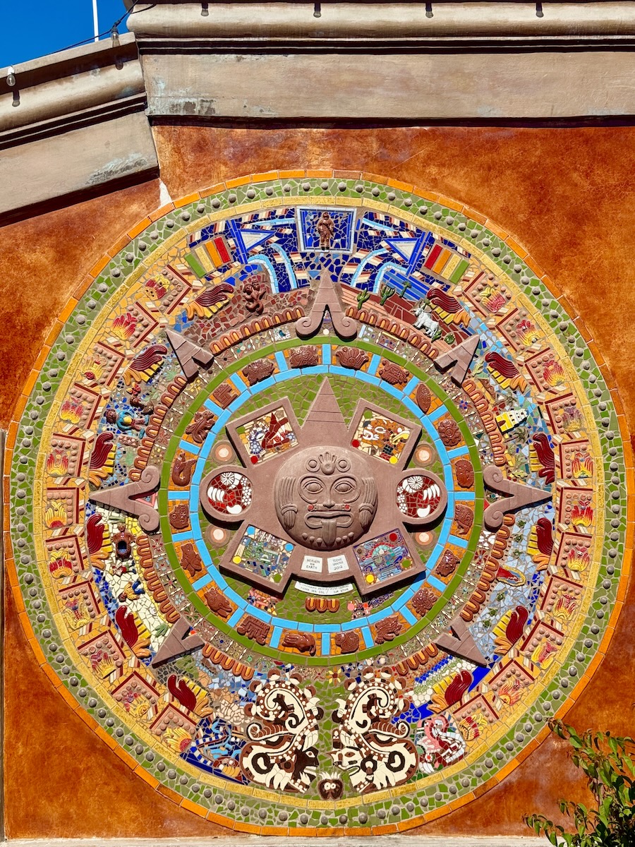 Aztec Sun Stone mosaic mural