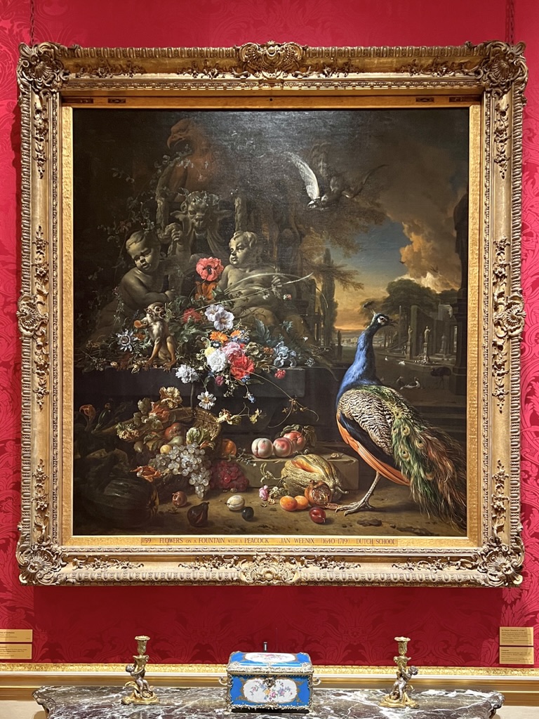 Flowers on a Fountain with a Peacock (1700) by Jan Weenix at the Wallace Collection