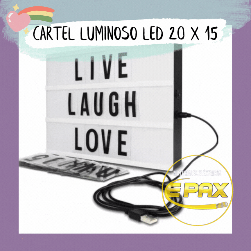 Cartel Luminoso Led Pizarra Lightbox Usb Letras Números