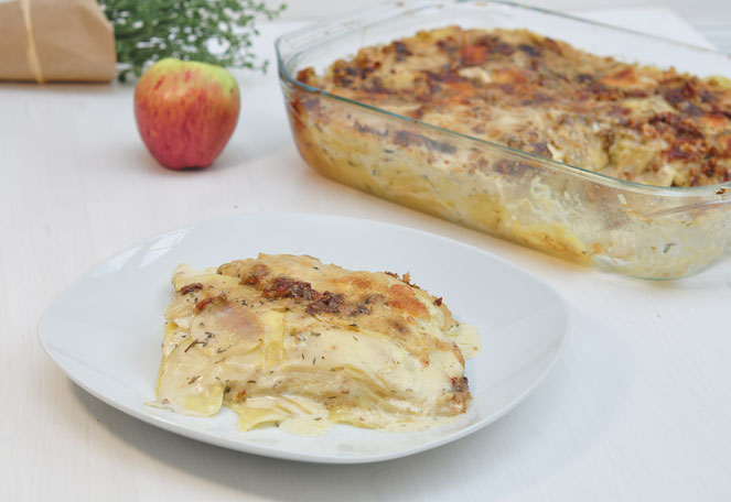 Kartoffelgratin mit Apfel und Walnüssen herbstlich lecker außergewöhnlich aber einfach zu machen und gut vorzubereiten