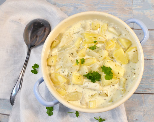 Schmandkartoffeln mit Kohlrabi, fantastische Beilage, Kinderessen, Lieblingsessen, passt zu Würstchen und Frikadellen