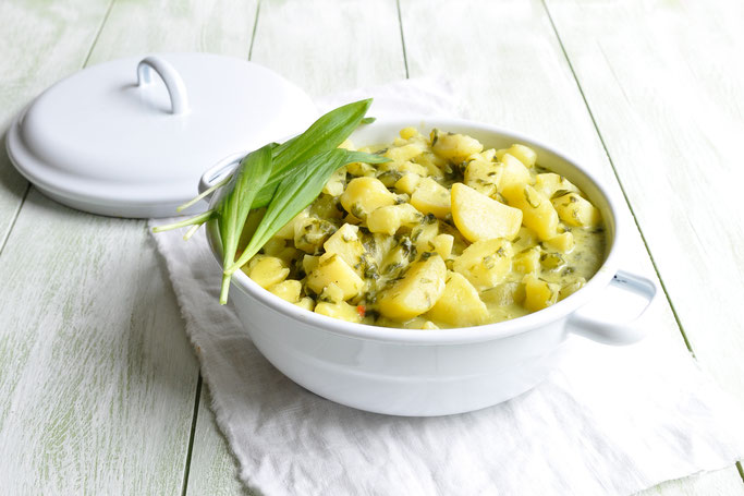 Bärlauch Kartoffeln als Beilage bringt etwas Abwechslung auf den Teller, vegan möglich, z.B. aus dem Thermomix