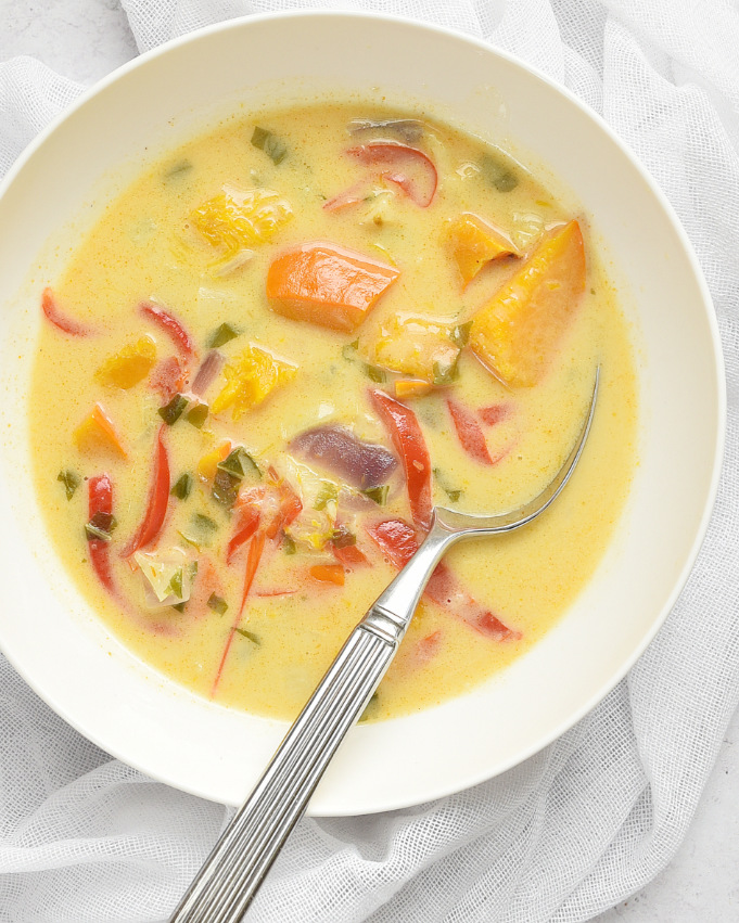 Thai Curry Suppe mit Kürbis Paprika Pak Choi bzw. Spinat Thermomix