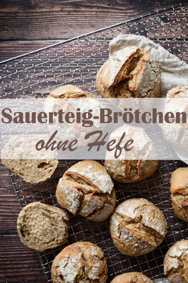 Sauerteigbrötchen ohne Hefe backen, mit Weizenmehl Type 405, vegan, Thermomix